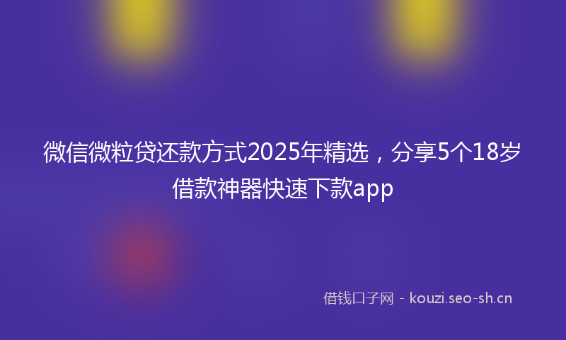 微信微粒贷还款方式2025年精选，分享5个18岁借款神器快速下款app