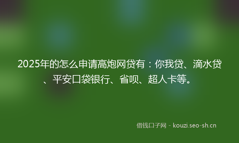 2025年的怎么申请高炮网贷有：你我贷、滴水贷、平安口袋银行、省呗、超人卡等。