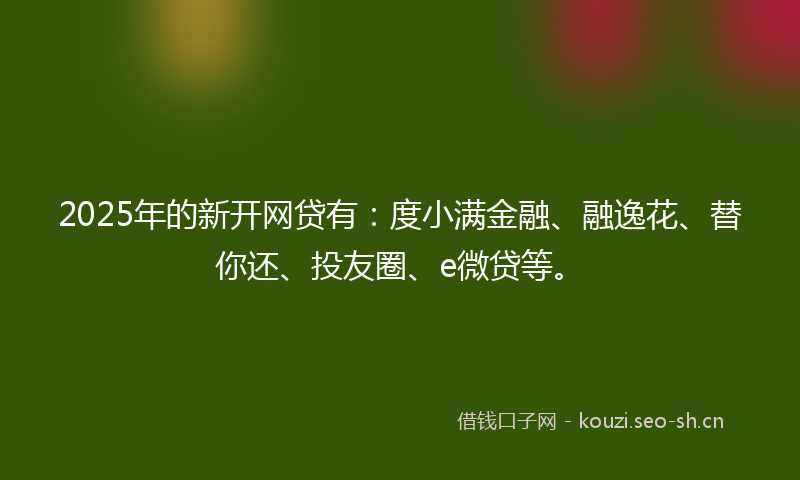 2025年的新开网贷有：度小满金融、融逸花、替你还、投友圈、e微贷等。