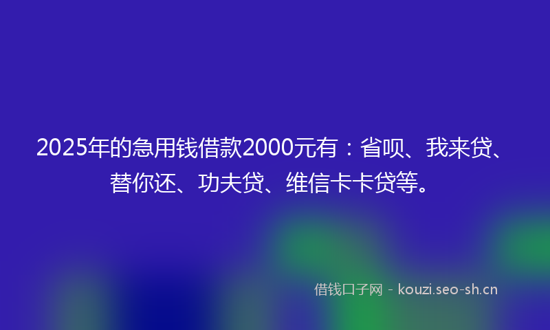 2025年的急用钱借款2000元有：省呗、我来贷、替你还、功夫贷、维信卡卡贷等。