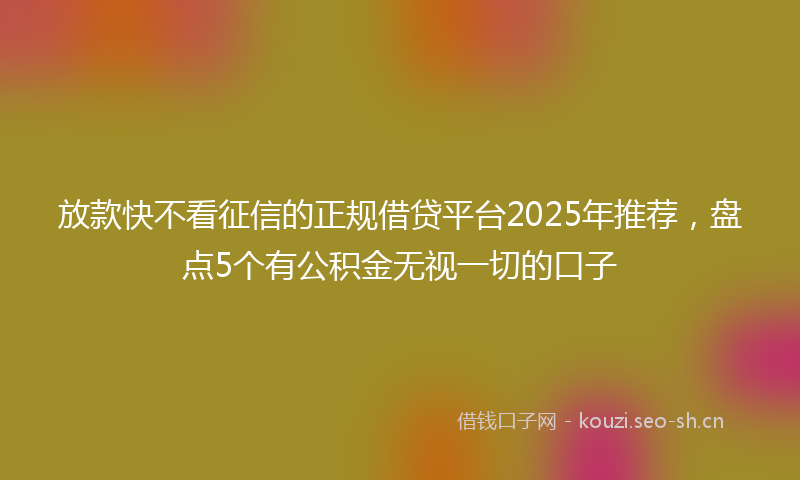 放款快不看征信的正规借贷平台2025年推荐，盘点5个有公积金无视一切的口子