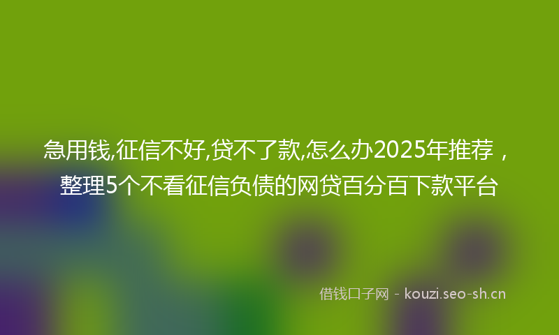 急用钱,征信不好,贷不了款,怎么办2025年推荐，整理5个不看征信负债的网贷百分百下款平台