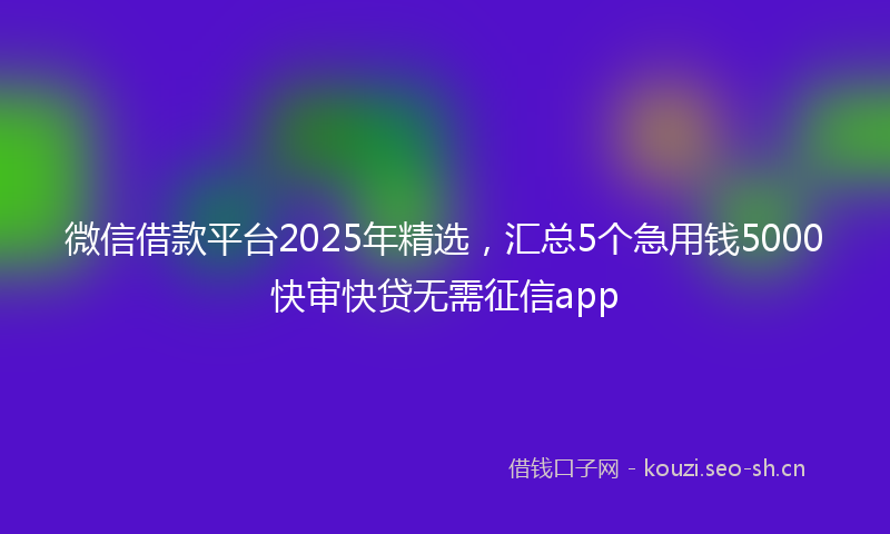 微信借款平台2025年精选,汇总5个急用钱5000快审快贷无需征信app