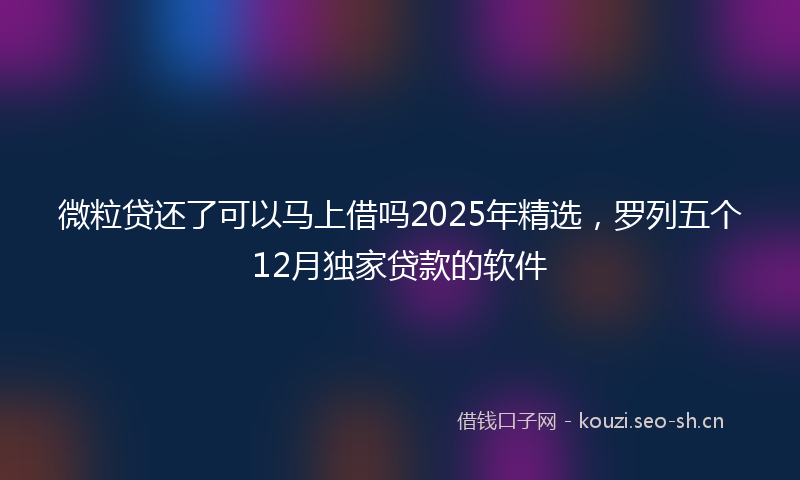 微粒贷还了可以马上借吗2025年精选，罗列五个12月独家贷款的软件