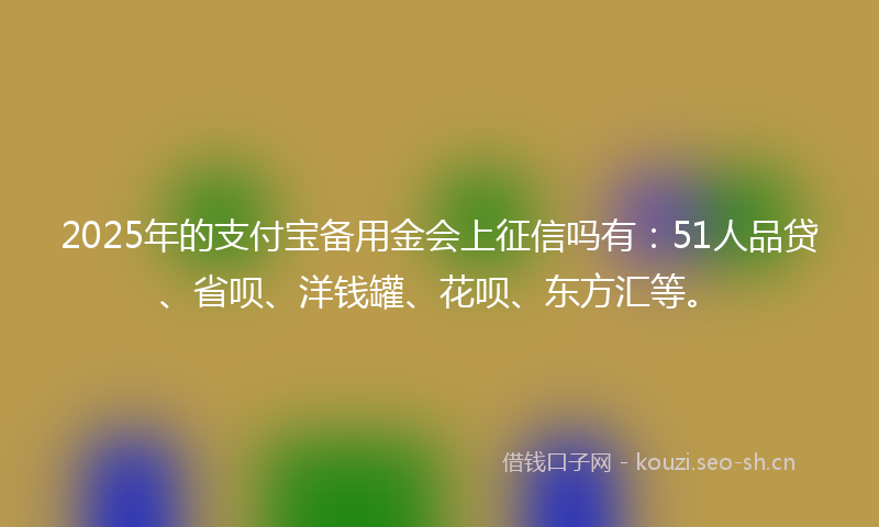 2025年的支付宝备用金会上征信吗有：51人品贷、省呗、洋钱罐、花呗、东方汇等。