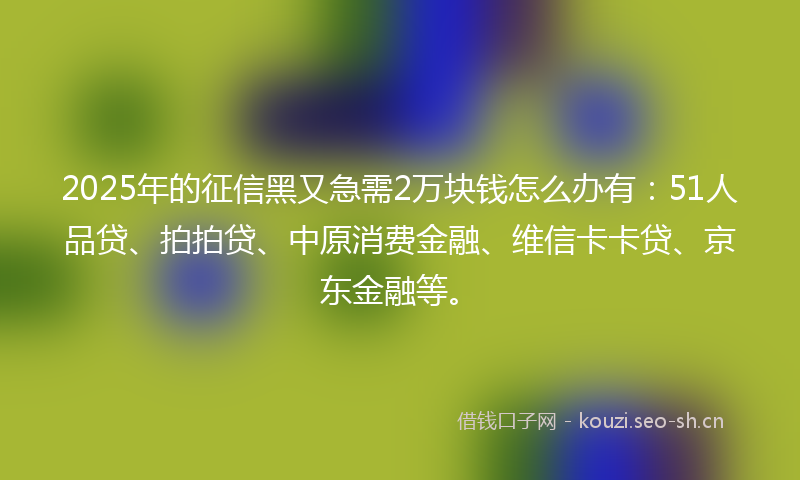 2025年的征信黑又急需2万块钱怎么办有：51人品贷、拍拍贷、中原消费金融、维信卡卡贷、京东金融等。
