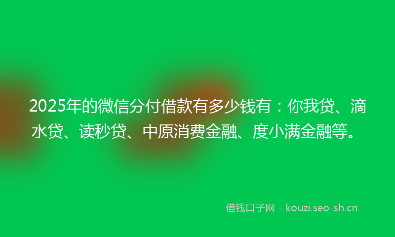 2025年的微信分付借款有多少钱有：你我贷、滴水贷、读秒贷、中原消费金融、度小满金融等。