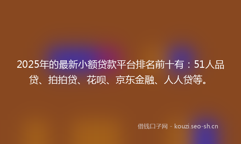 2025年的最新小额贷款平台排名前十有：51人品贷、拍拍贷、花呗、京东金融、人人贷等。