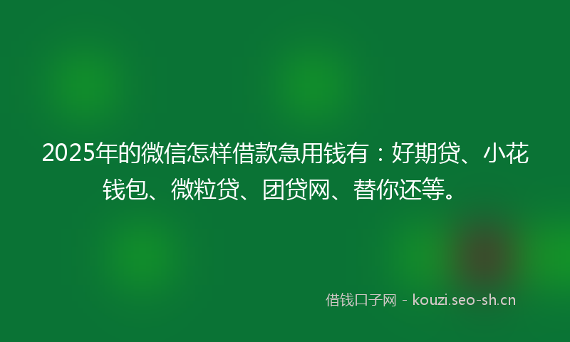 2025年的微信怎样借款急用钱有：好期贷、小花钱包、微粒贷、团贷网、替你还等。
