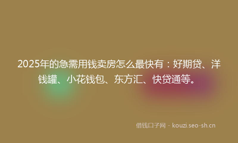 2025年的急需用钱卖房怎么最快有：好期贷、洋钱罐、小花钱包、东方汇、快贷通等。