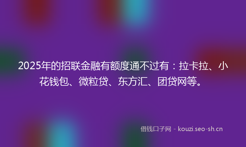 2025年的招联金融有额度通不过有：拉卡拉、小花钱包、微粒贷、东方汇、团贷网等。
