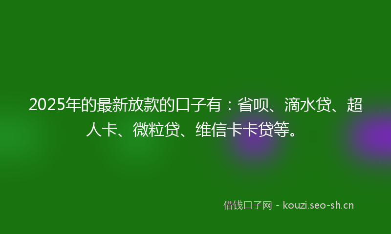 2025年的最新放款的口子有：省呗、滴水贷、超人卡、微粒贷、维信卡卡贷等。