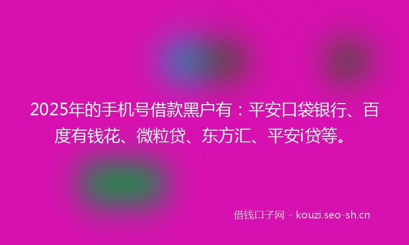 2025年的手机号借款黑户有:平安口袋银行、百度有钱花、微粒贷、东方汇、平安i贷等。