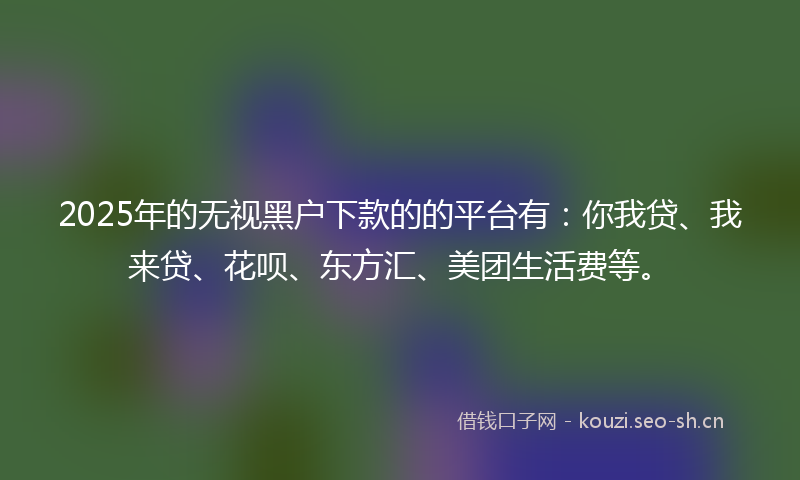 2025年的无视黑户下款的的平台有：你我贷、我来贷、花呗、东方汇、美团生活费等。