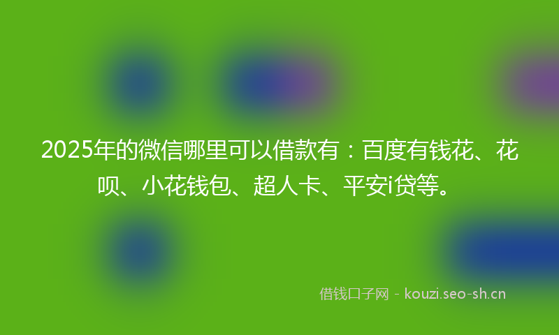 2025年的微信哪里可以借款有:百度有钱花、花呗、小花钱包、超人卡、平安i贷等。
