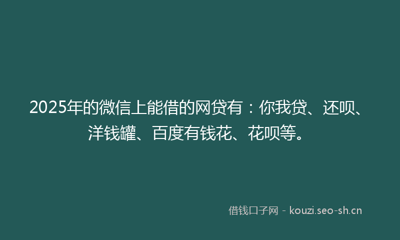 2025年的微信上能借的网贷有：你我贷、还呗、洋钱罐、百度有钱花、花呗等。
