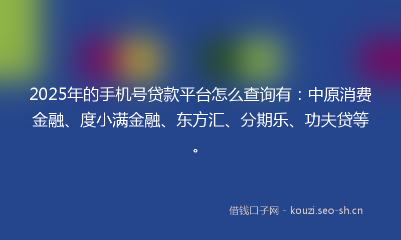 2025年的手机号贷款平台怎么查询有：中原消费金融、度小满金融、东方汇、分期乐、功夫贷等。