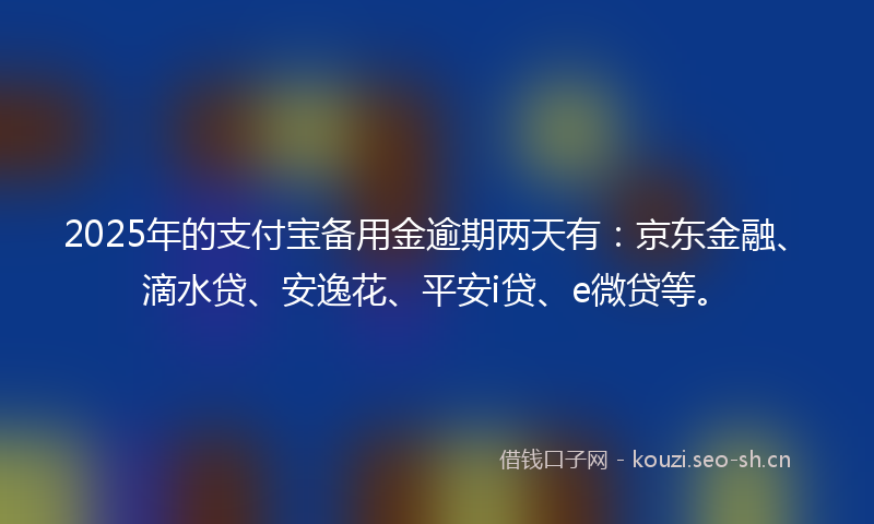 2025年的支付宝备用金逾期两天有：京东金融、滴水贷、安逸花、平安i贷、e微贷等。