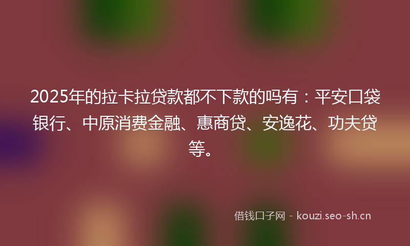 2025年的拉卡拉贷款都不下款的吗有：平安口袋银行、中原消费金融、惠商贷、安逸花、功夫贷等。