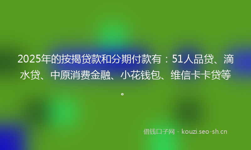 2025年的按揭贷款和分期付款有：51人品贷、滴水贷、中原消费金融、小花钱包、维信卡卡贷等。
