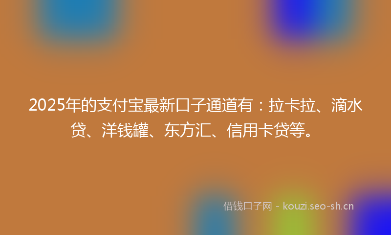 2025年的支付宝最新口子通道有：拉卡拉、滴水贷、洋钱罐、东方汇、信用卡贷等。