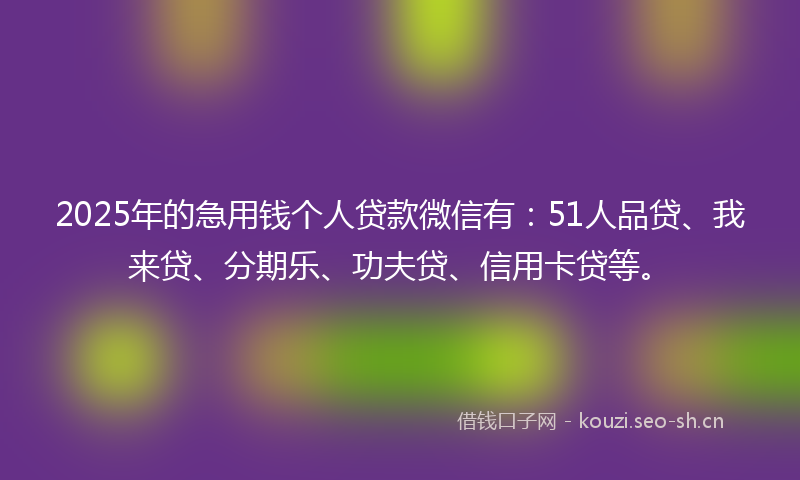 2025年的急用钱个人贷款微信有:51人品贷、我来贷、分期乐、功夫贷、信用卡贷等。