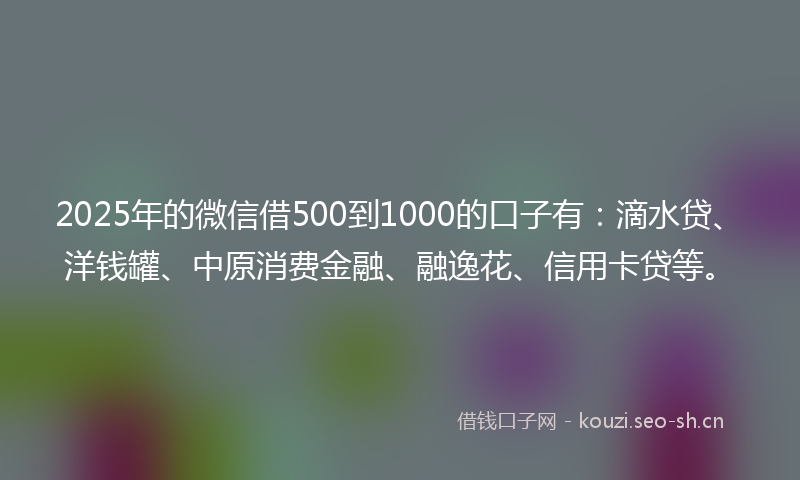 2025年的微信借500到1000的口子有：滴水贷、洋钱罐、中原消费金融、融逸花、信用卡贷等。