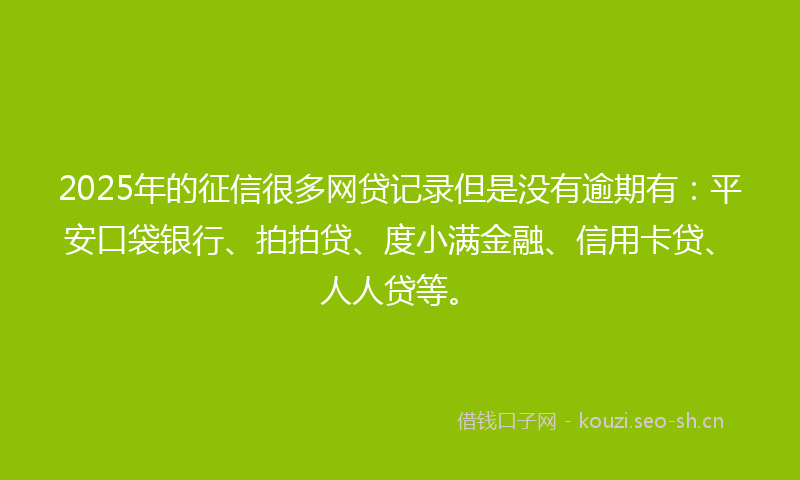 2025年的征信很多网贷记录但是没有逾期有：平安口袋银行、拍拍贷、度小满金融、信用卡贷、人人贷等。