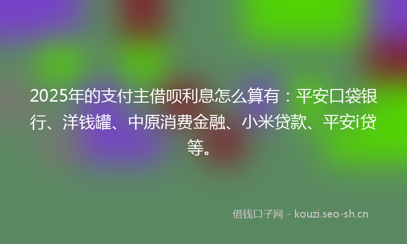 2025年的支付主借呗利息怎么算有：平安口袋银行、洋钱罐、中原消费金融、小米贷款、平安i贷等。