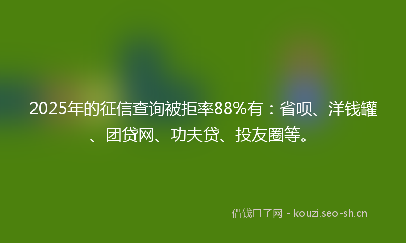 2025年的征信查询被拒率88%有：省呗、洋钱罐、团贷网、功夫贷、投友圈等。