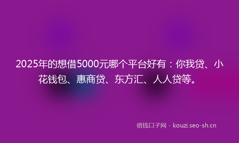 2025年的想借5000元哪个平台好有：你我贷、小花钱包、惠商贷、东方汇、人人贷等。