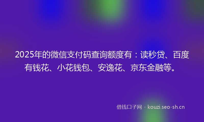 2025年的微信支付码查询额度有:读秒贷、百度有钱花、小花钱包、安逸花、京东金融等。