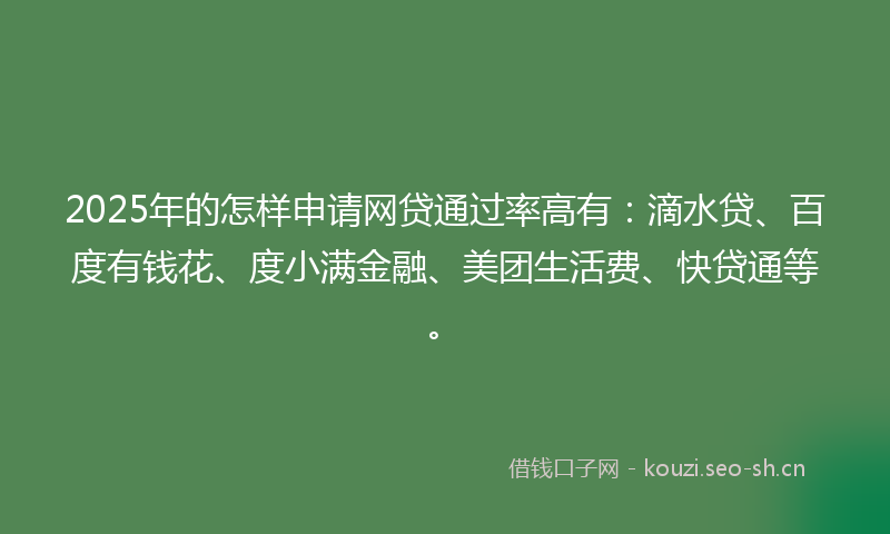 2025年的怎样申请网贷通过率高有：滴水贷、百度有钱花、度小满金融、美团生活费、快贷通等。