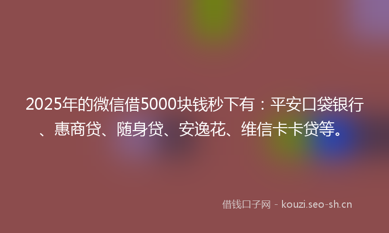 2025年的微信借5000块钱秒下有:平安口袋银行、惠商贷、随身贷、安逸花、维信卡卡贷等。