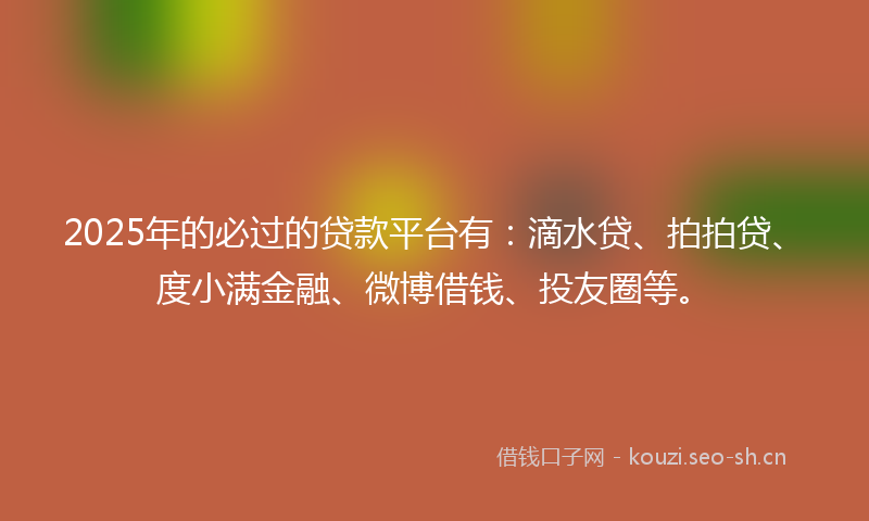 2025年的必过的贷款平台有：滴水贷、拍拍贷、度小满金融、微博借钱、投友圈等。