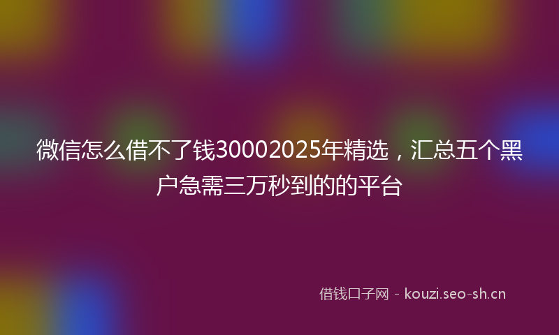 微信怎么借不了钱30002025年精选，汇总五个黑户急需三万秒到的的平台