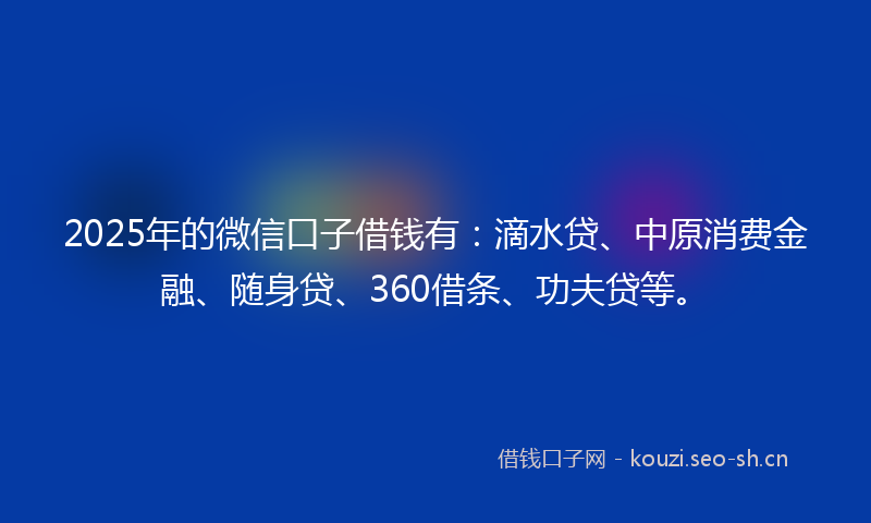 2025年的微信口子借钱有：滴水贷、中原消费金融、随身贷、360借条、功夫贷等。