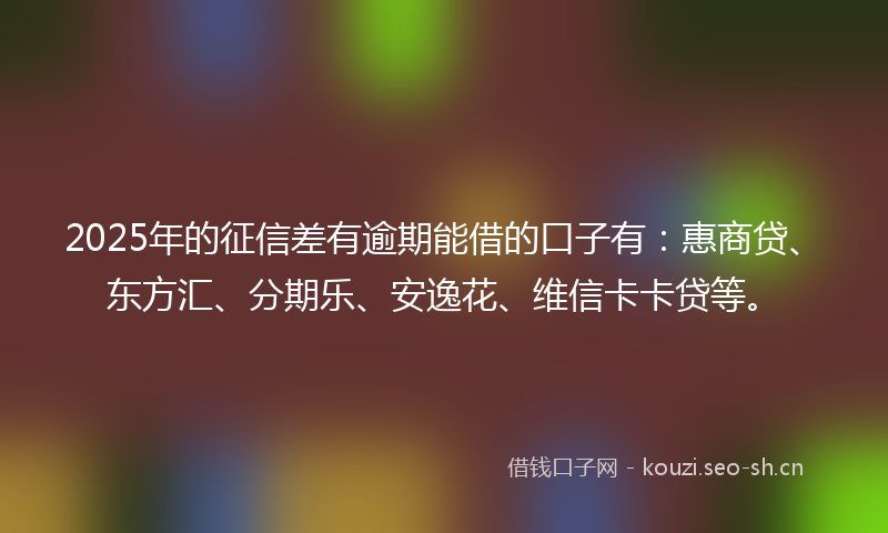 2025年的征信差有逾期能借的口子有：惠商贷、东方汇、分期乐、安逸花、维信卡卡贷等。