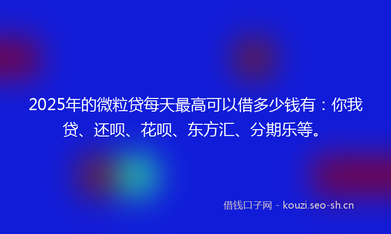 2025年的微粒贷每天最高可以借多少钱有：你我贷、还呗、花呗、东方汇、分期乐等。