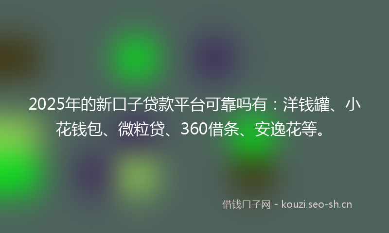 2025年的新口子贷款平台可靠吗有:洋钱罐、小花钱包、微粒贷、360借条、安逸花等。