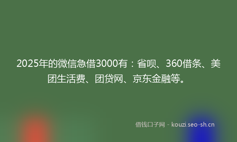 2025年的微信急借3000有：省呗、360借条、美团生活费、团贷网、京东金融等。