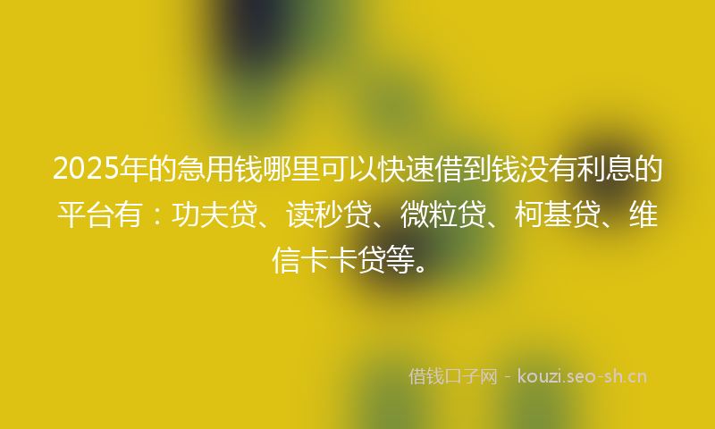 2025年的急用钱哪里可以快速借到钱没有利息的平台有：功夫贷、读秒贷、微粒贷、柯基贷、维信卡卡贷等。
