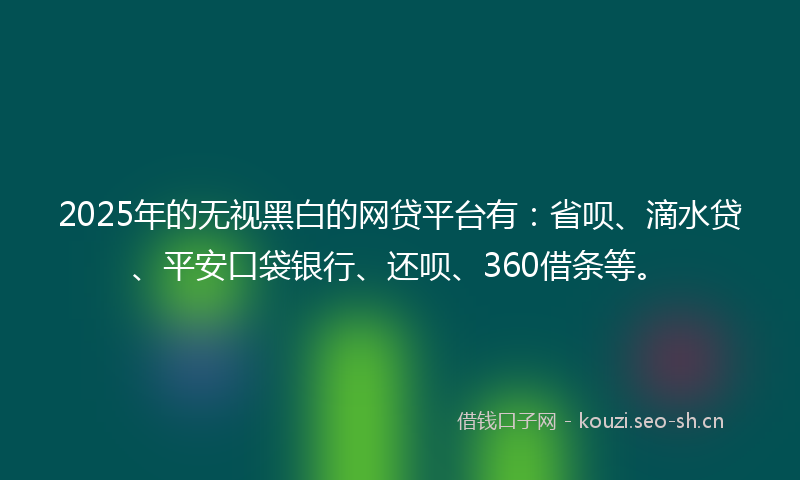 2025年的无视黑白的网贷平台有：省呗、滴水贷、平安口袋银行、还呗、360借条等。