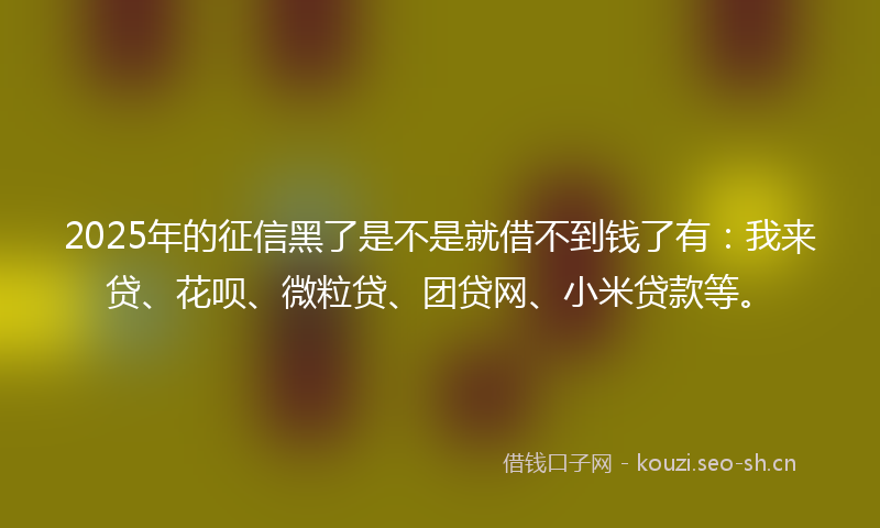 2025年的征信黑了是不是就借不到钱了有：我来贷、花呗、微粒贷、团贷网、小米贷款等。
