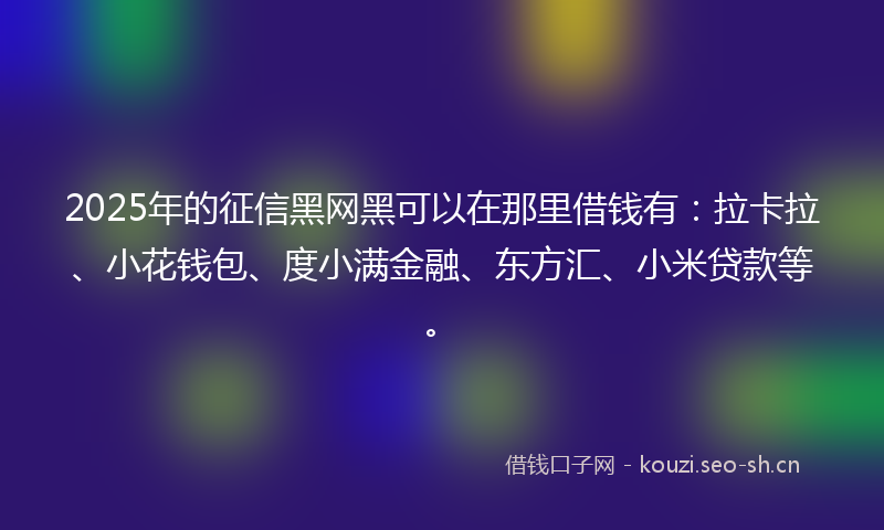 2025年的征信黑网黑可以在那里借钱有：拉卡拉、小花钱包、度小满金融、东方汇、小米贷款等。