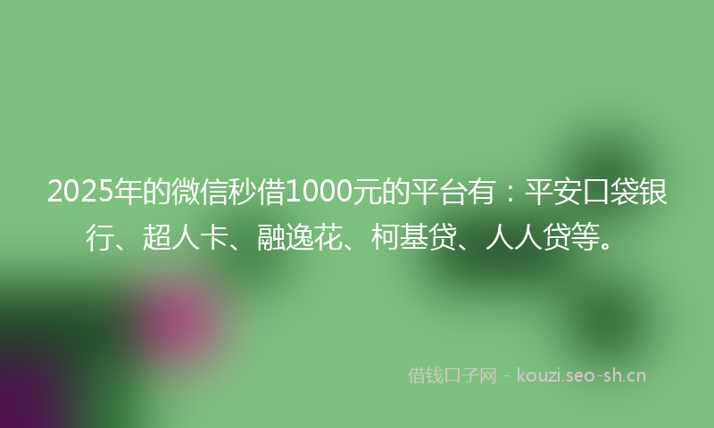 2025年的微信秒借1000元的平台有：平安口袋银行、超人卡、融逸花、柯基贷、人人贷等。
