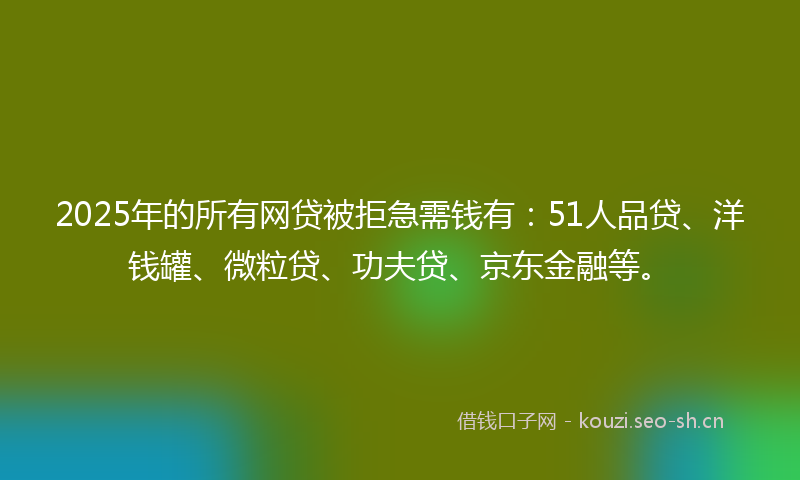 2025年的所有网贷被拒急需钱有：51人品贷、洋钱罐、微粒贷、功夫贷、京东金融等。