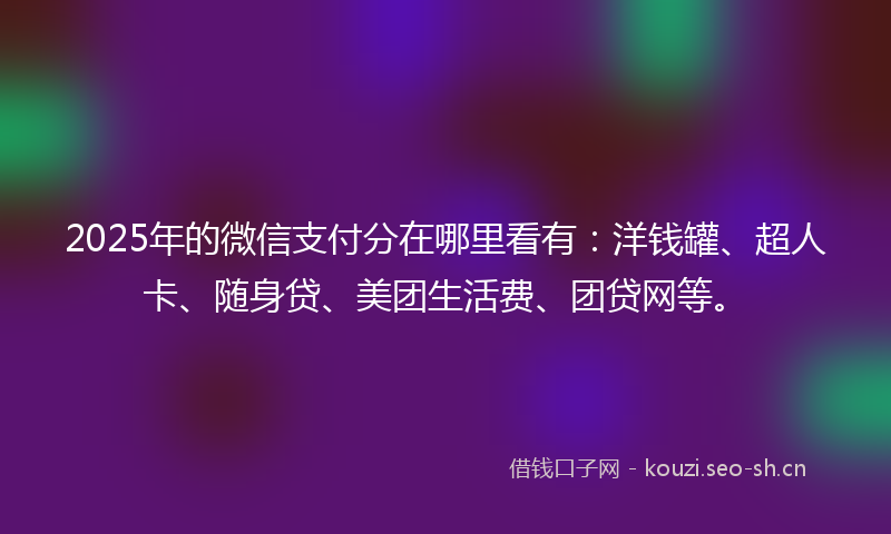 2025年的微信支付分在哪里看有:洋钱罐、超人卡、随身贷、美团生活费、团贷网等。