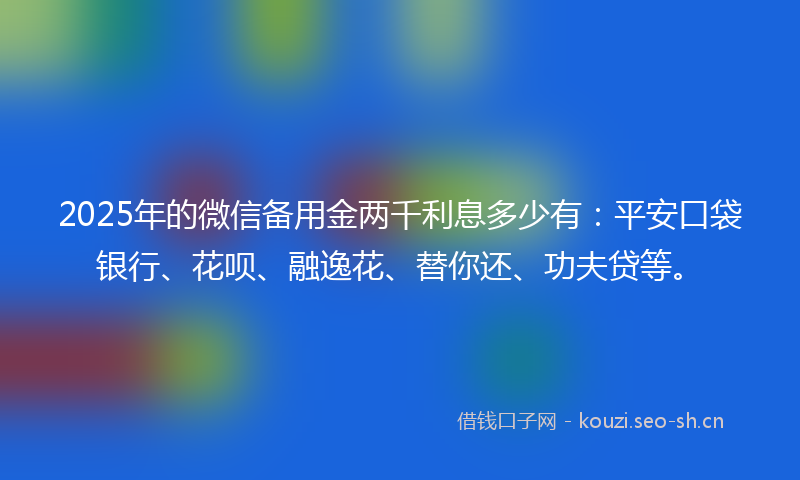 2025年的微信备用金两千利息多少有：平安口袋银行、花呗、融逸花、替你还、功夫贷等。