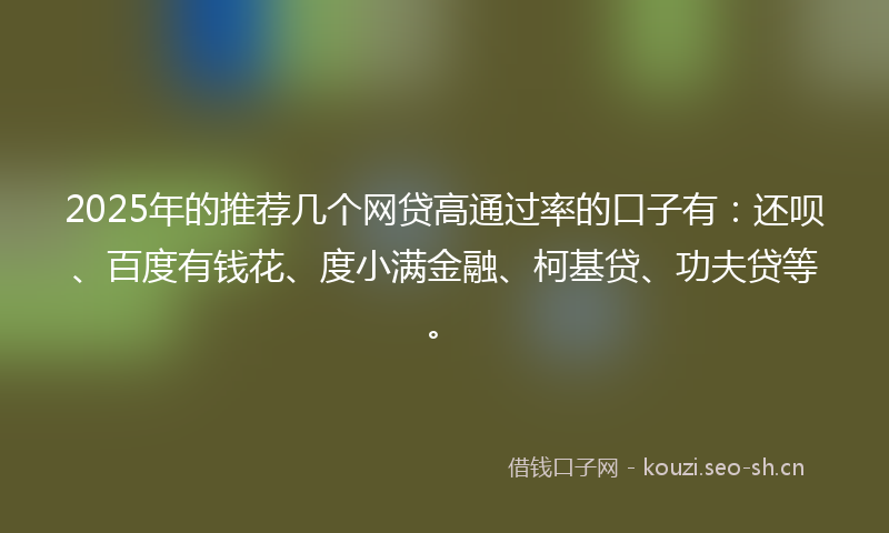 2025年的推荐几个网贷高通过率的口子有：还呗、百度有钱花、度小满金融、柯基贷、功夫贷等。